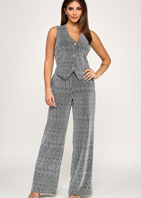 LUREX HOT FIX SLVLS VEST TOP W/PANTS SET