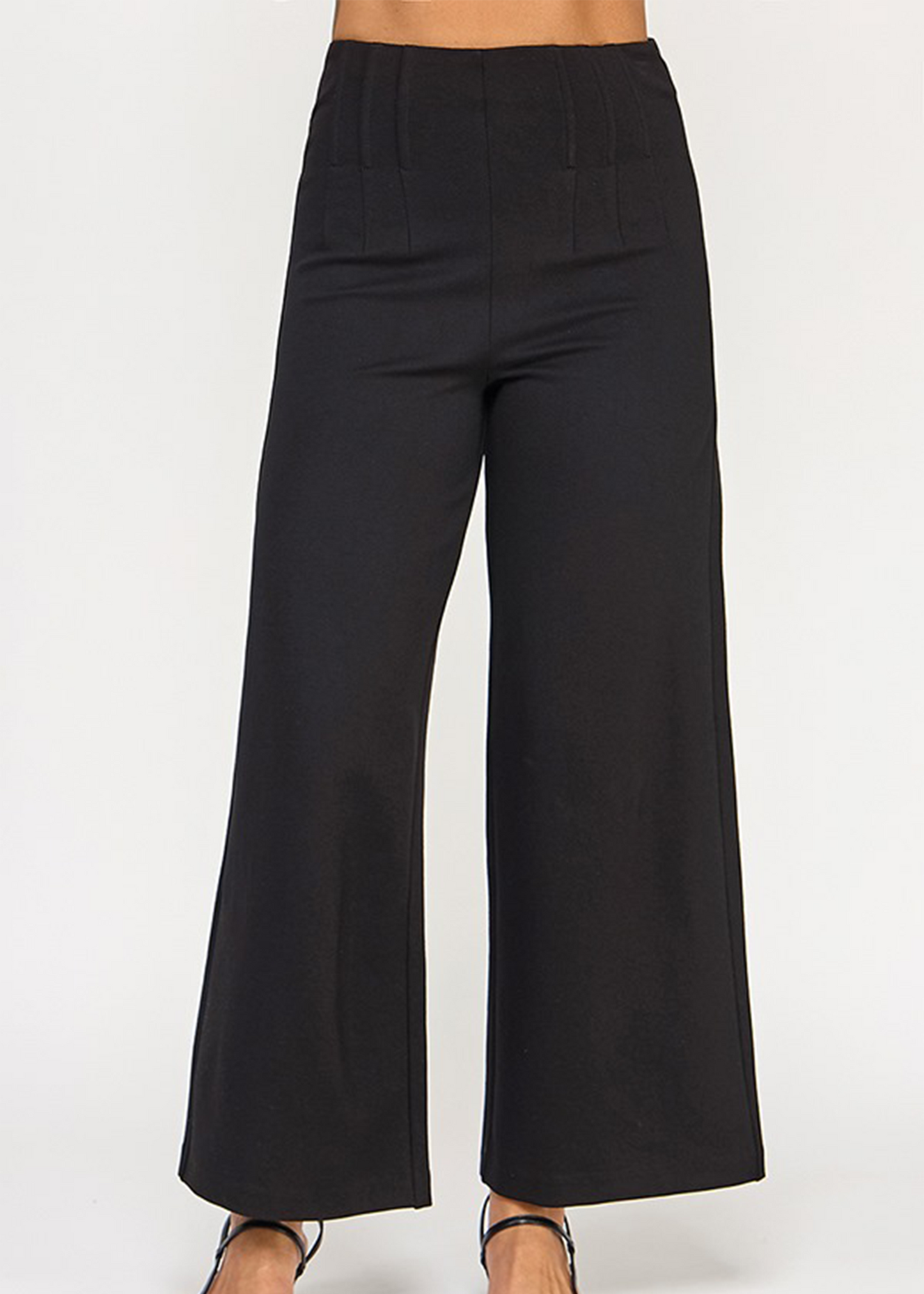 HIGH WAIST WIDE LEG PONTE PANTS W/ PLASTIC BONING