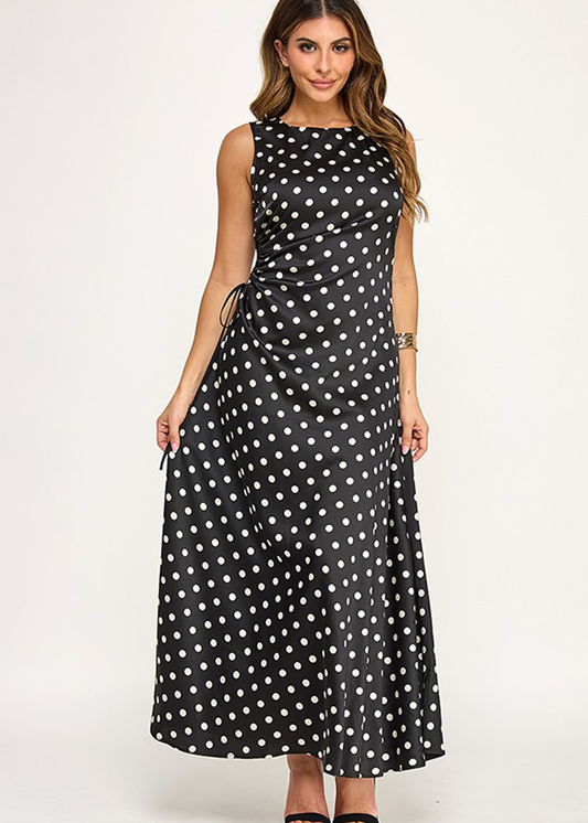 PRINTED SLVLS DRESSS W/ RUCHING  ON THE SIDE | BLACK