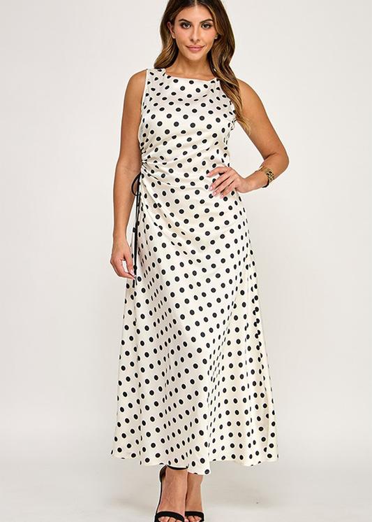 PRINTED SLVLS DRESSS W/ RUCHING  ON THE SIDE