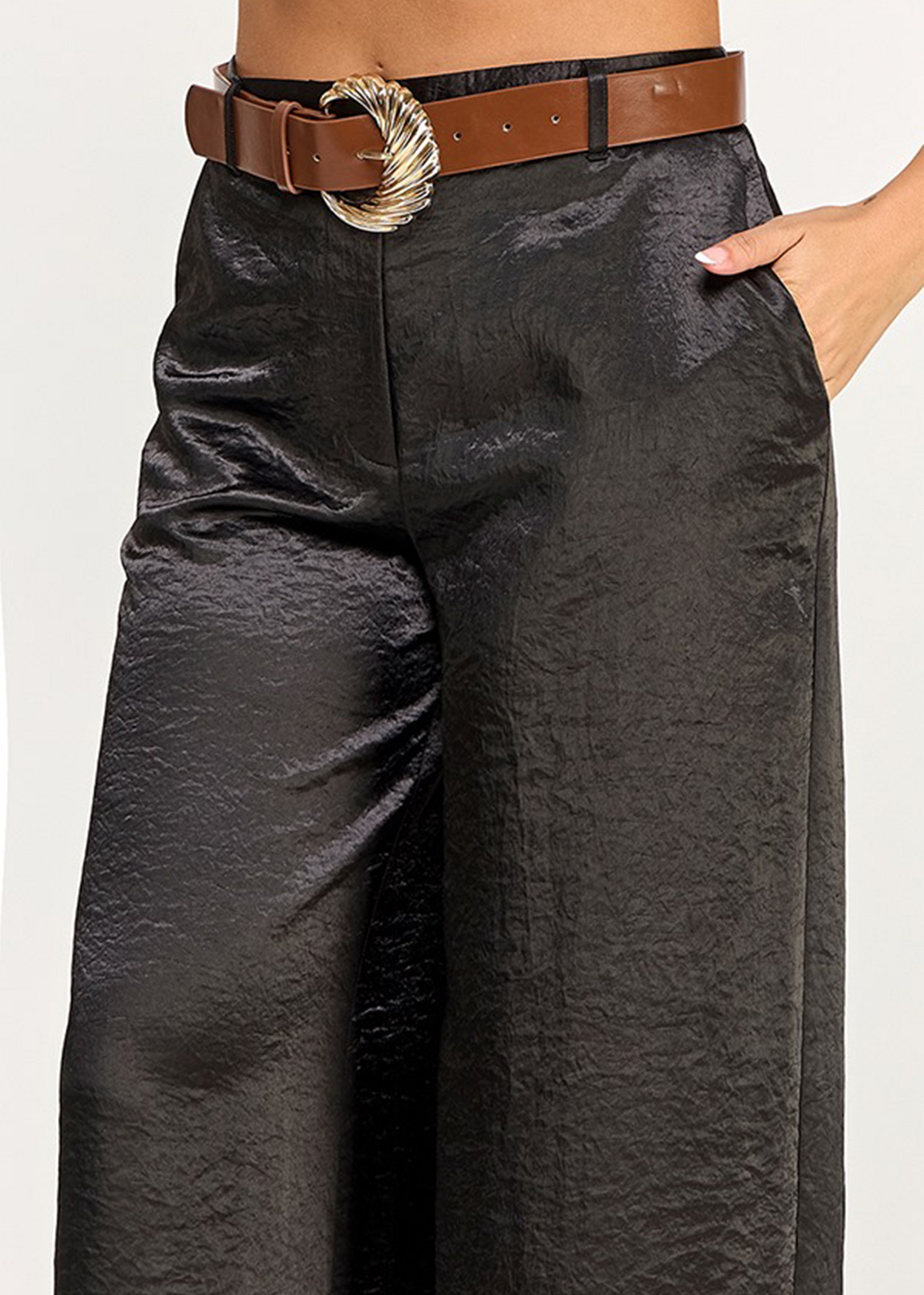 BELTED WIDE LEG PANTS | BK