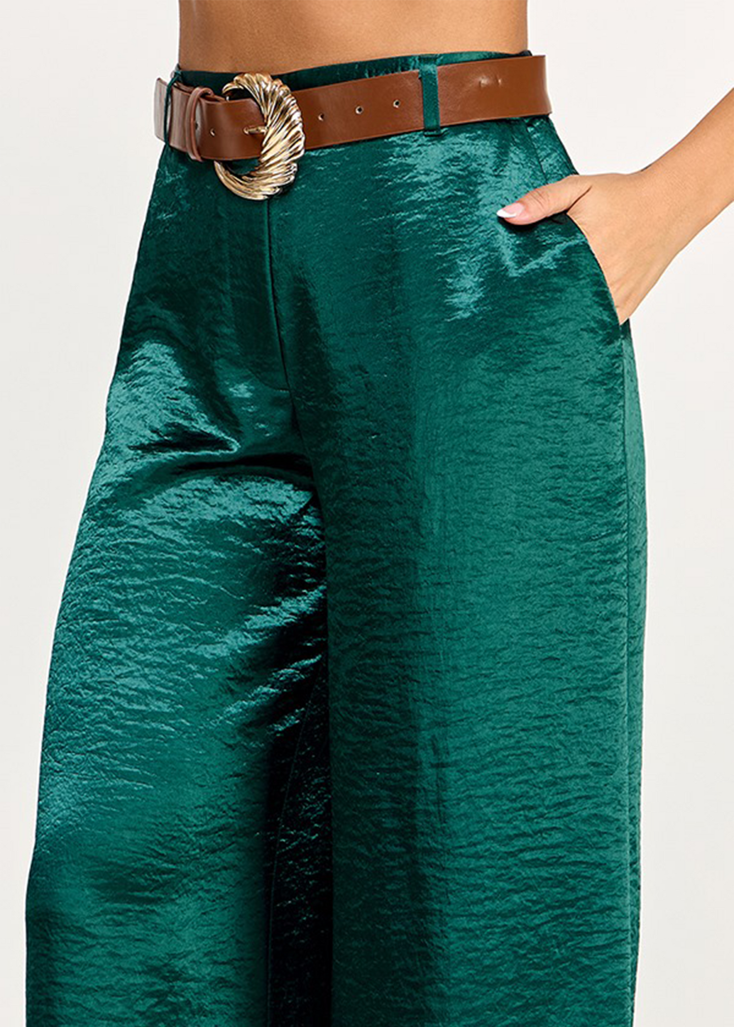BELTED WIDE LEG PANTS | GREEN