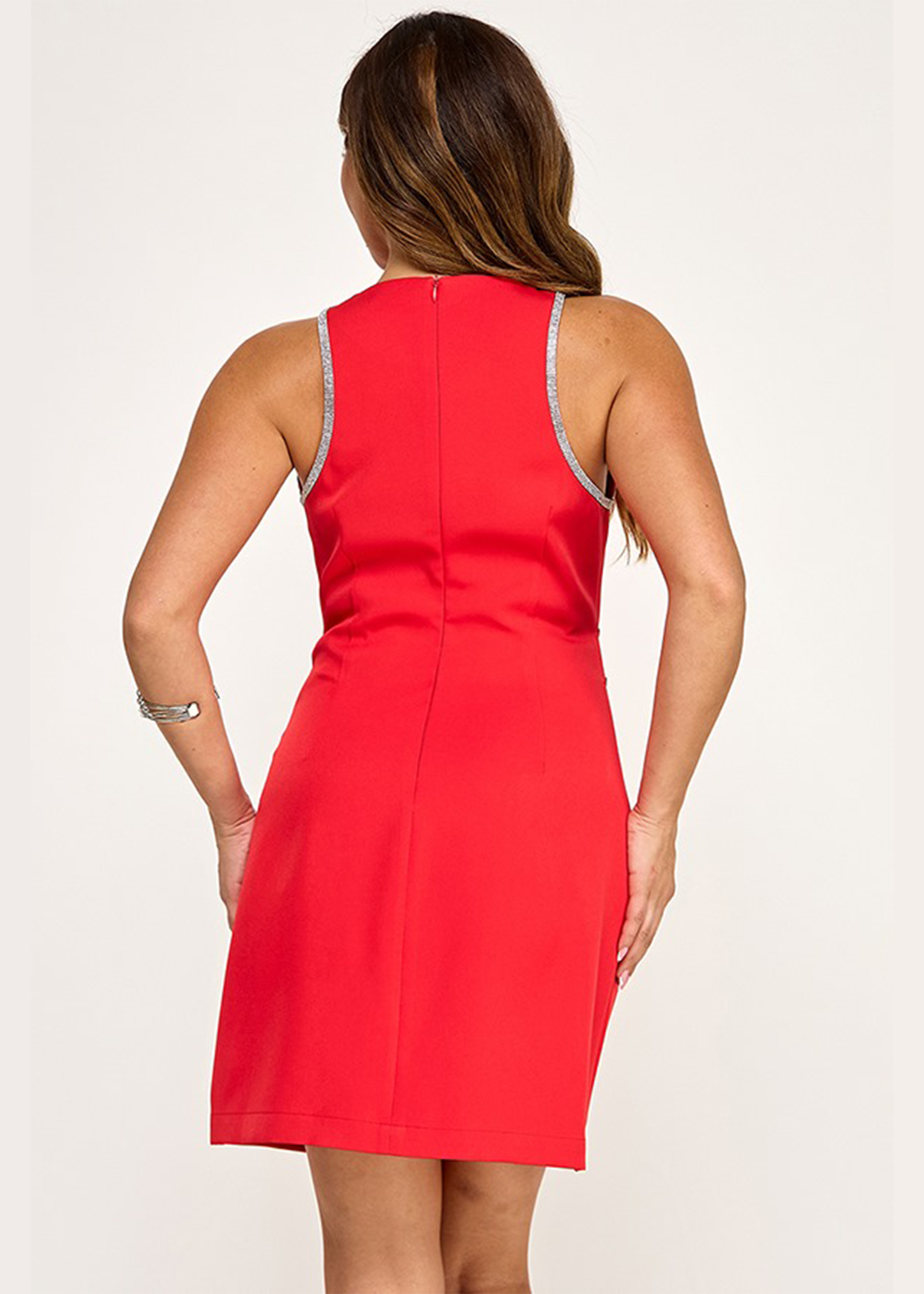 SLVLS MINI DRESS W/ BLING FLOWER DETAIL | RED