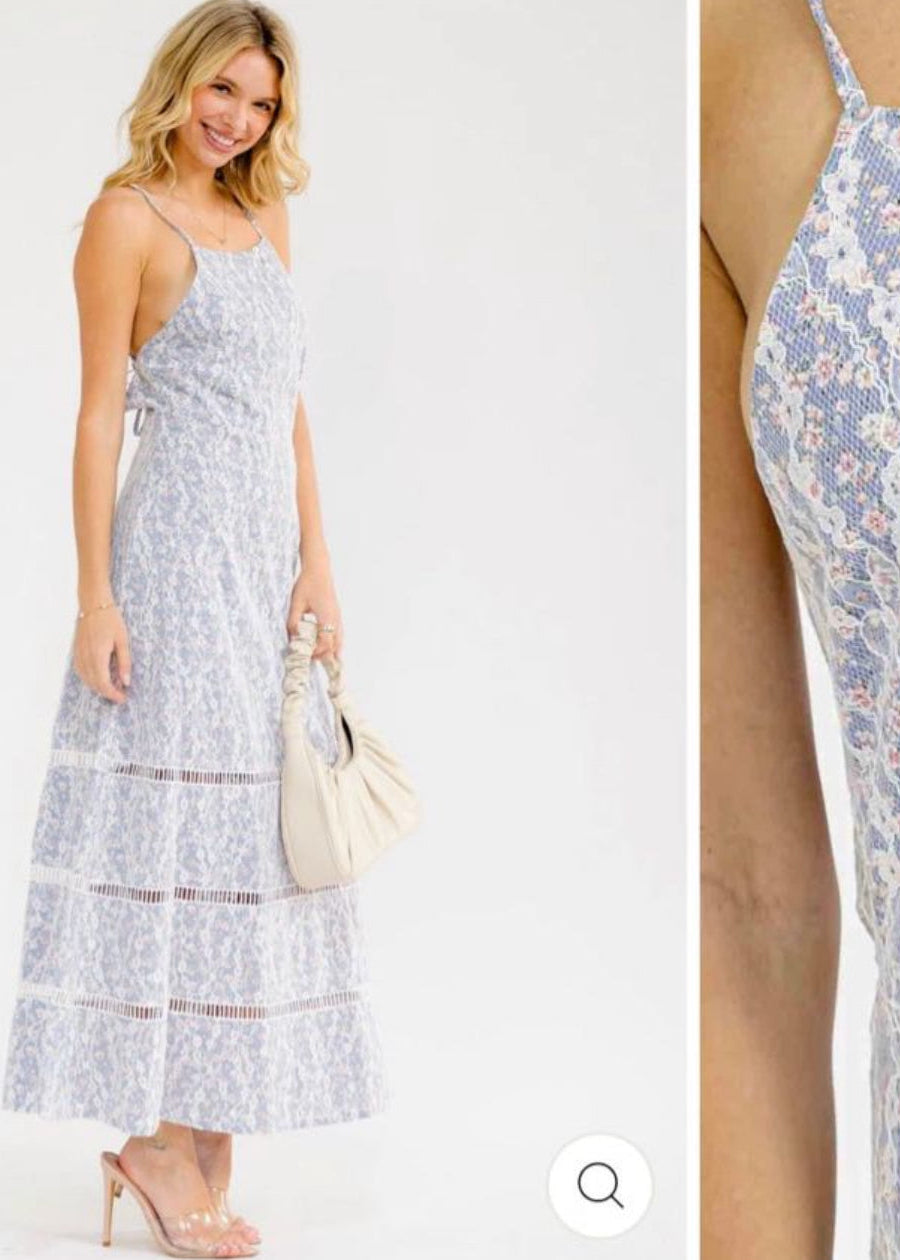 Women’s sleeveless open back floral embroidery maxi dress