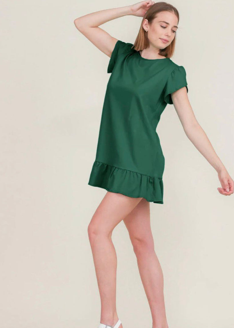 Women, Short sleeve ruffle, Bottom hem tunic mini Dress