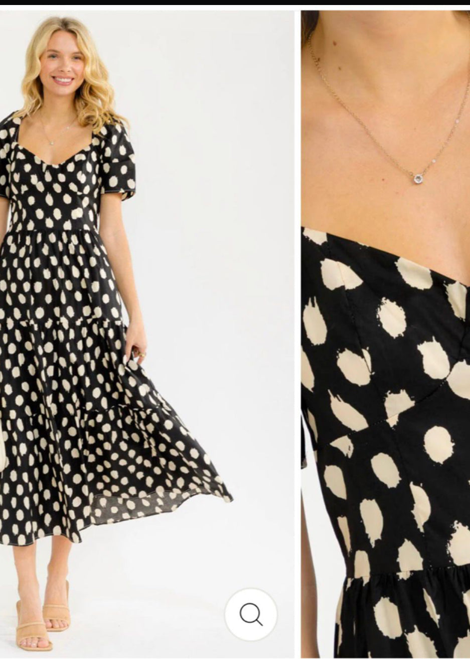 Woman’s short sleeve V neck polla dots print maxi dress