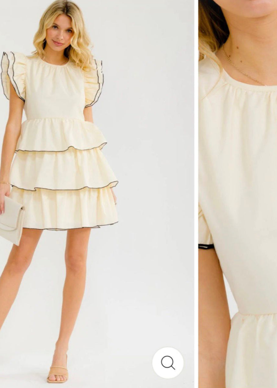 Women’s short ruffle sleeve tiered fit & flare mini dress