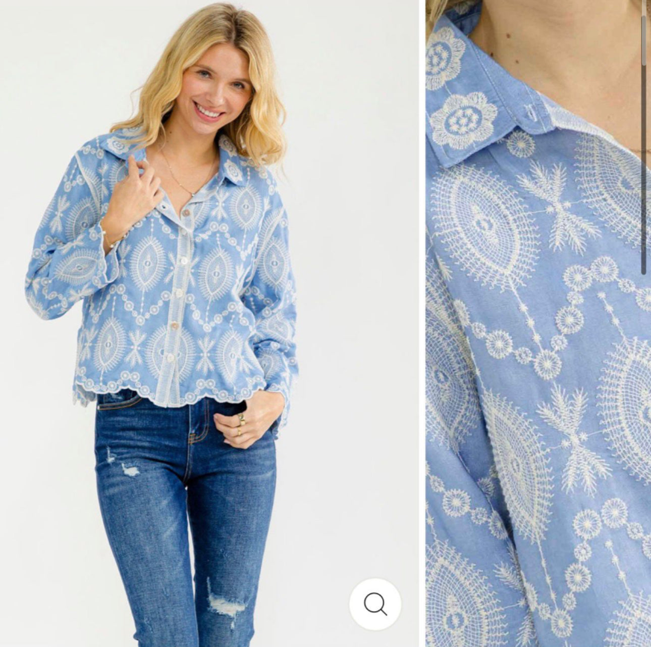 Women’s long sleeve button up embroidery blouse