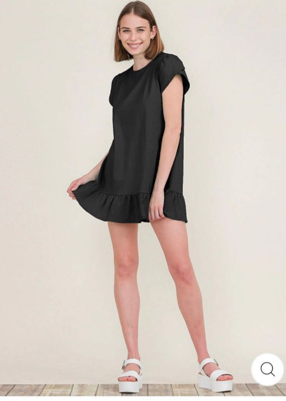 Women’s short sleeve ruffle botton hem tunic mini dress
