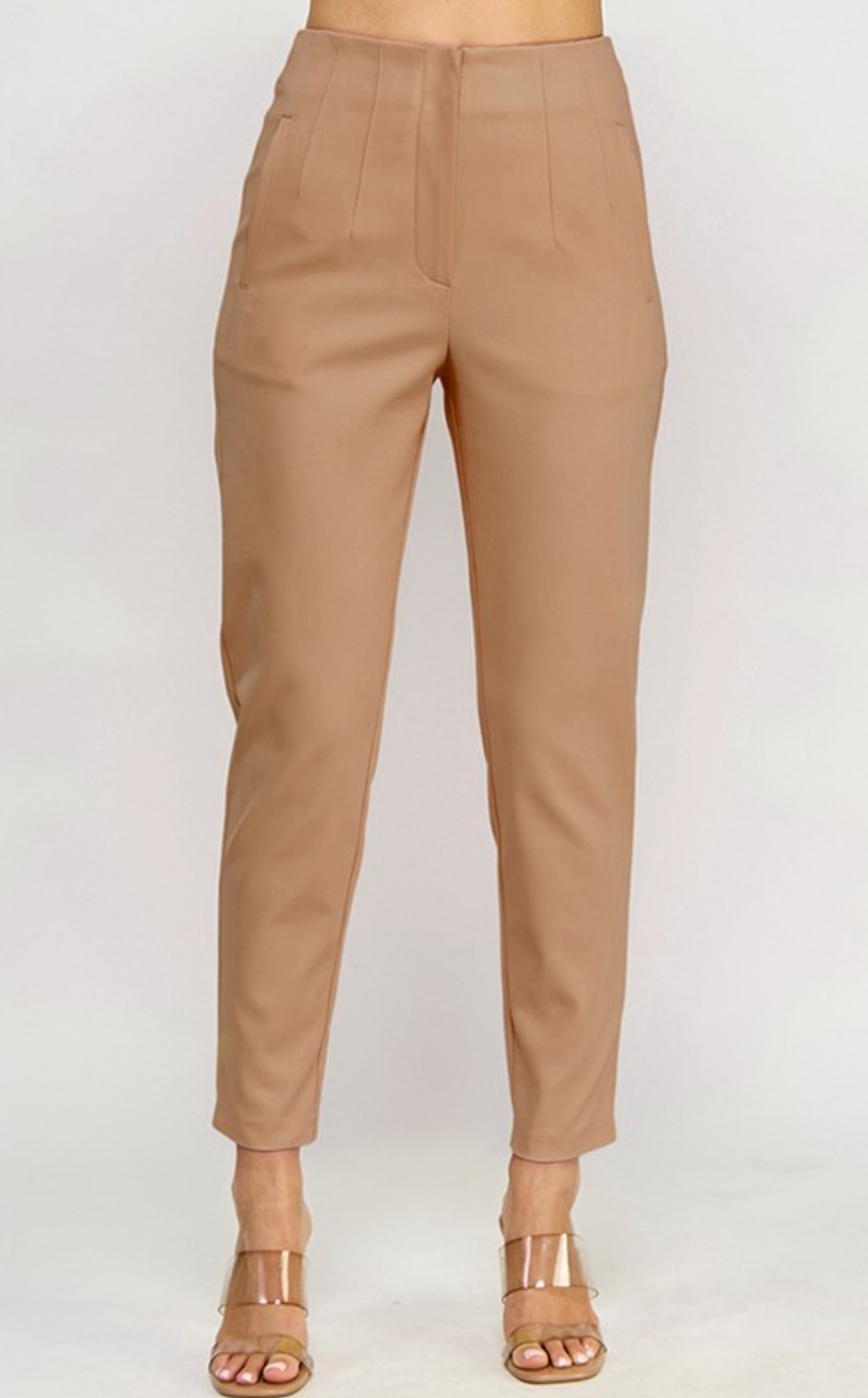 HIGH WAIST CIGARETTE PANTS W/ SEAM DETAIL| Color MOCHA