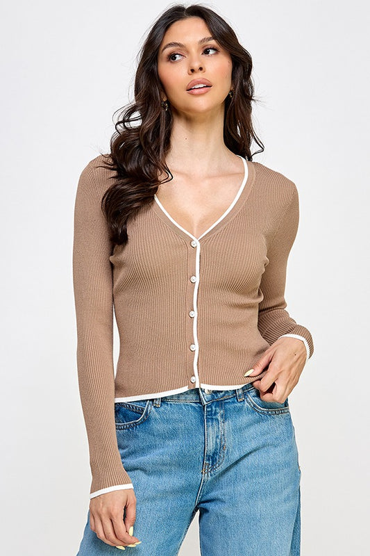 CONTRAST CARDIGAN MOCHA