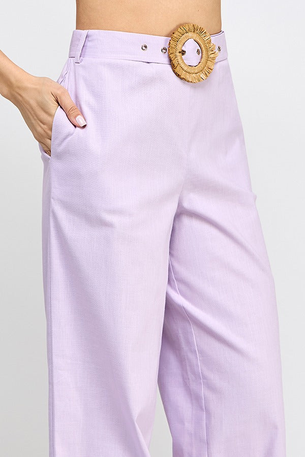 BELTED LINEN TROUSER LILAC COLOR