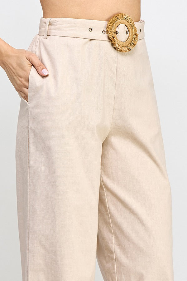BELTED LINEN TROUSER | TAUPE COLOR