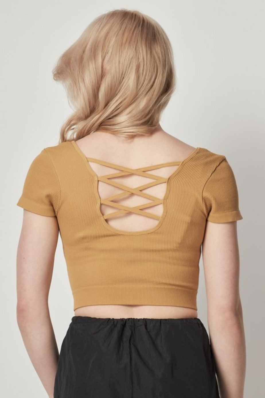 Stretchy Ribbed Top | Seamless Top | Lattice Back Crop Top