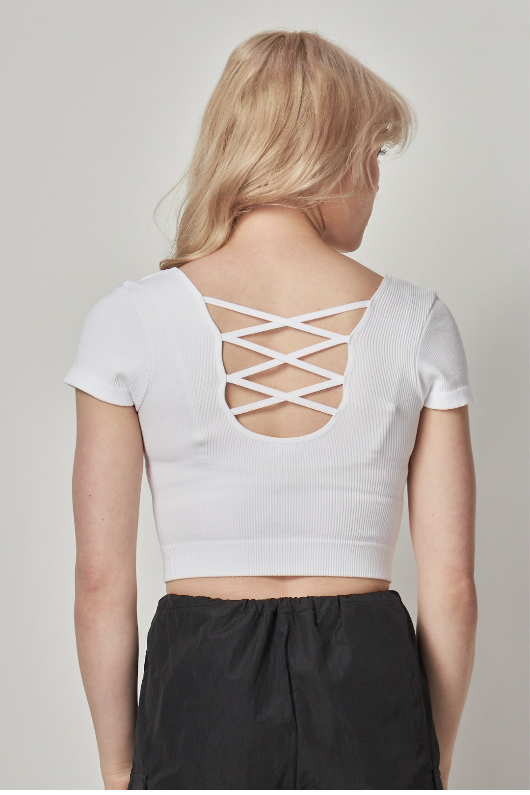 Stretchy Ribbed Top | Seamless Top | Lattice Back Crop Top