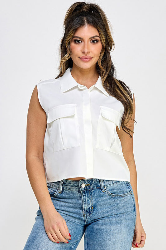 Blusa de cuello y botones mangas cortas