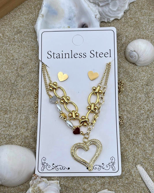 Collar Stainless Steel| Set con pantallas | Pendant de corazón