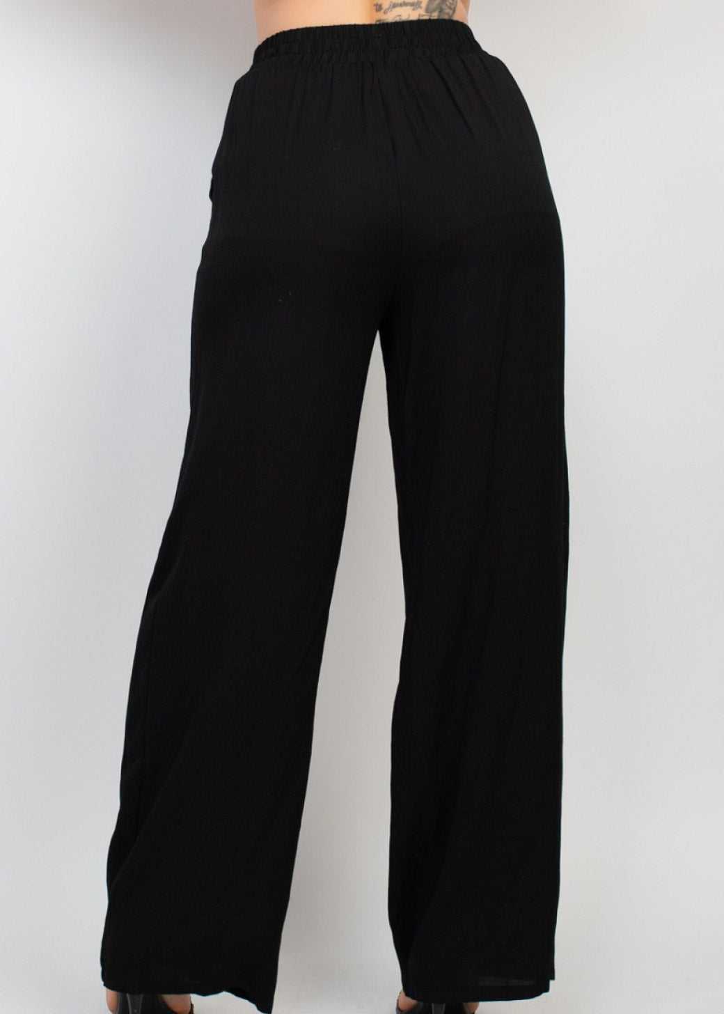 Elastic Side Pocket Linen Pants Negro