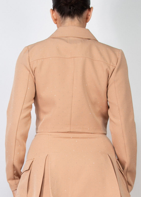 Rhinestones Double-Breasted Crop Jacket