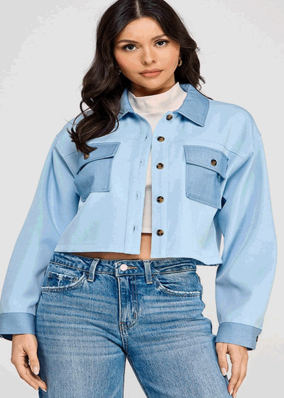 LSLV BUTTON DOWN TOP W/ DENIM CONTRAST