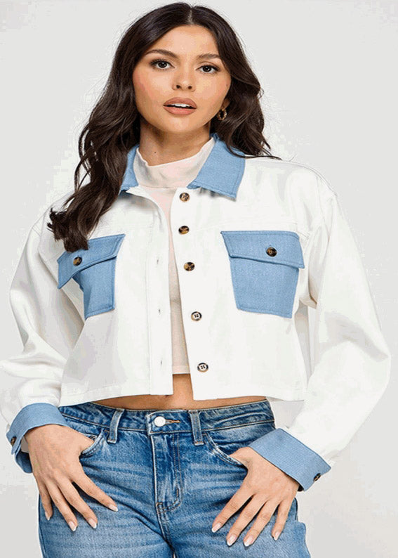 LSLV BUTTON DOWN TOP W/ DENIM CONTRAST | White Denim