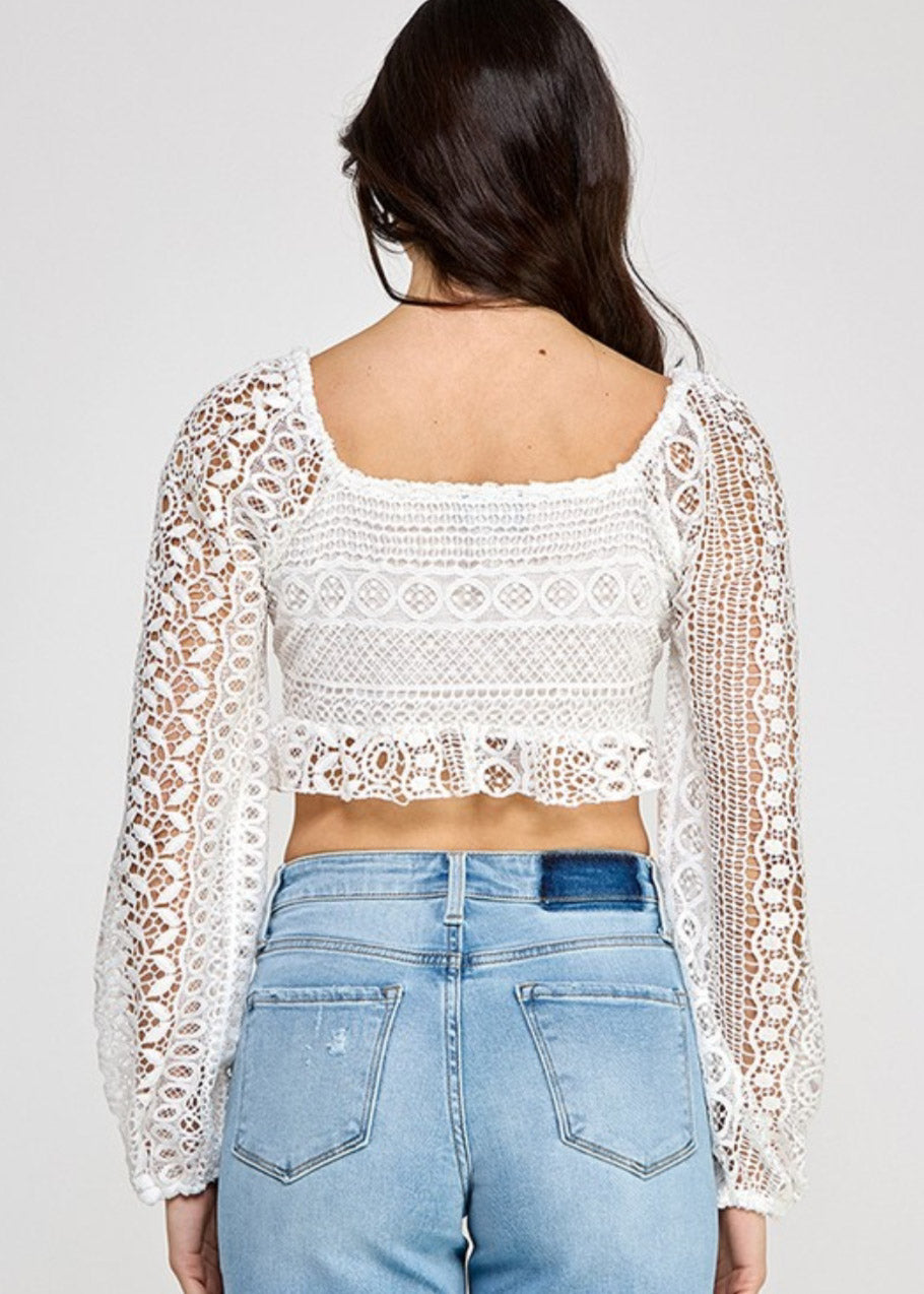 OFF SHOULDER LSLV TIE FRONT DETAIL TOP