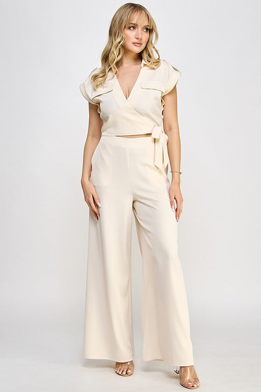 SURPLICE TOP W/ TIE AND PANTS SET