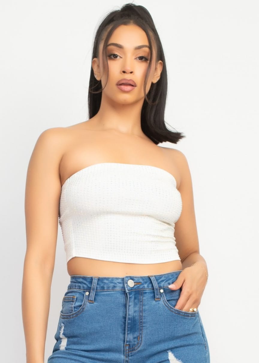 Rhinestone Tube Crop Top