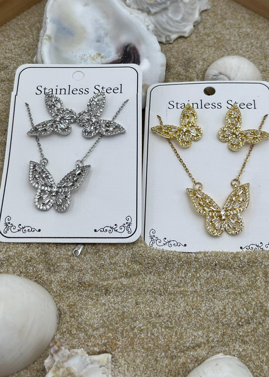 Collar en Stainless Steel | Estilo de mariposas | Set de Collar y pantallas