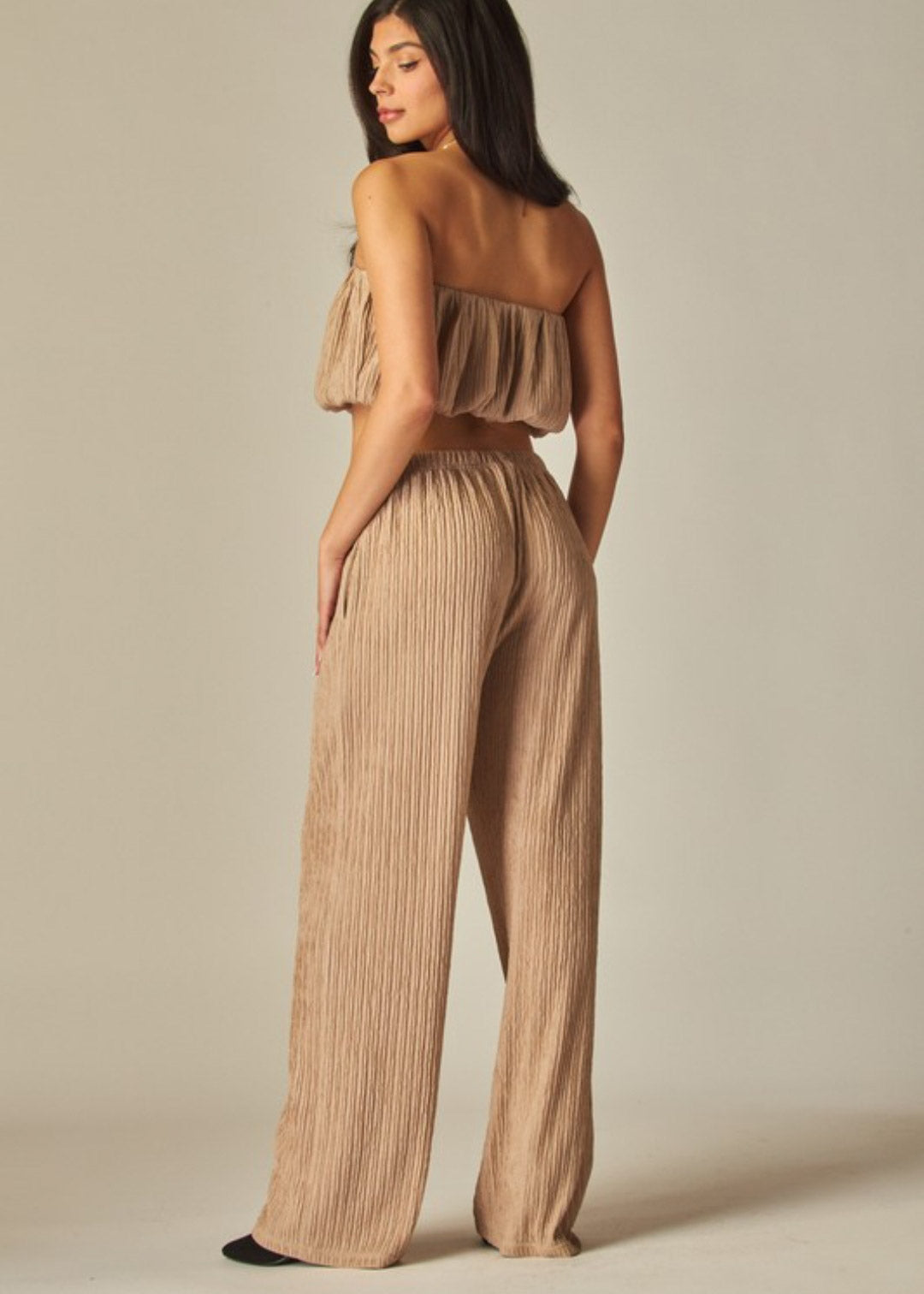 Crinkle Textured Bubble Tube Top 2pc Loungewear Set