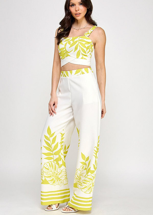 O-RING STRAP DETAIL CROP TOP W/PANTS SET | LIME