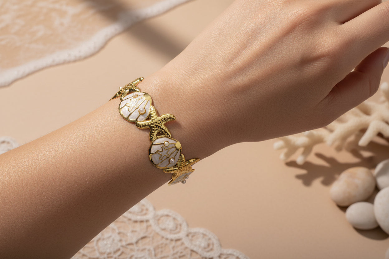 Pulsera en acero inoxidable con baño de oro