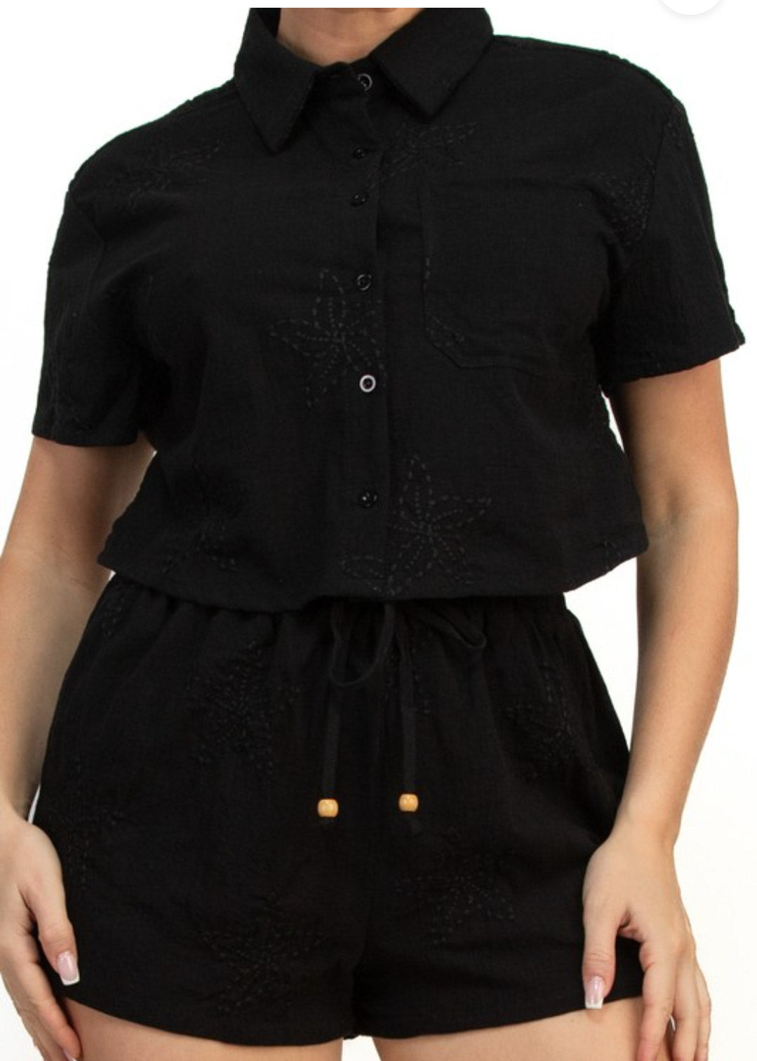 EMBROIDERY CROPPED SHIRTS TOP(WOVEN)