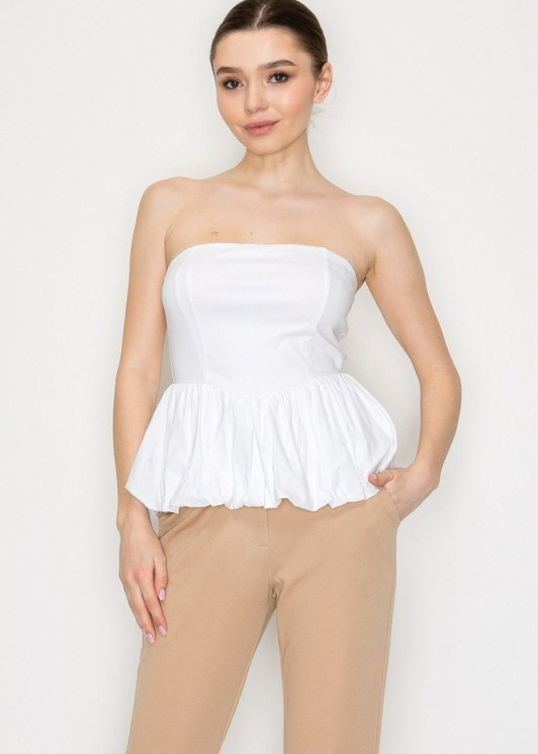 STRAPLESS BALLOON TOP (WOVEN)