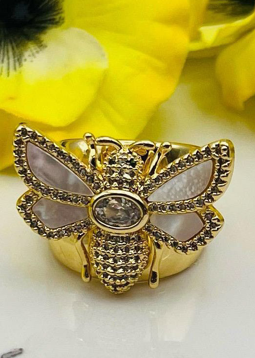 Sortija de Abejitas con RHINESTONE y madre perla