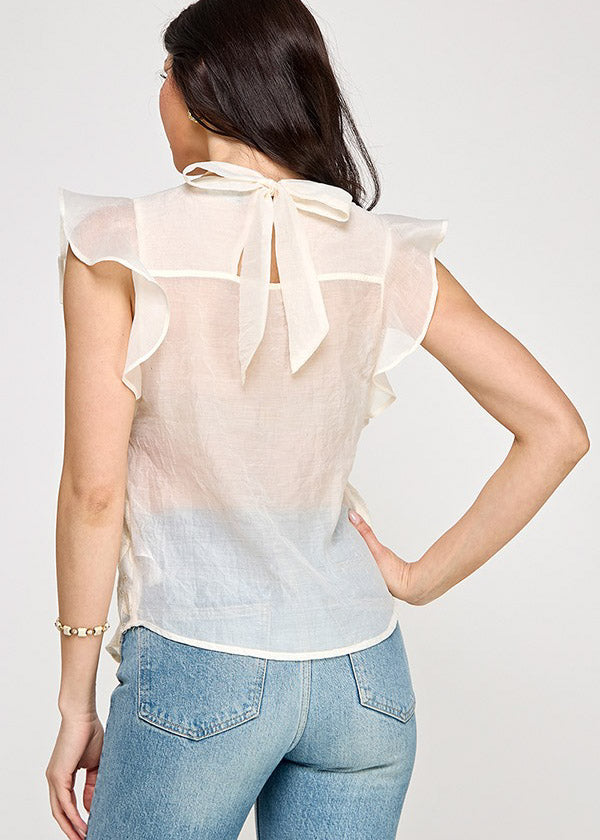 RUFFLE SLV TOP W/ CONTRAST DETAIL | OFF WHITE