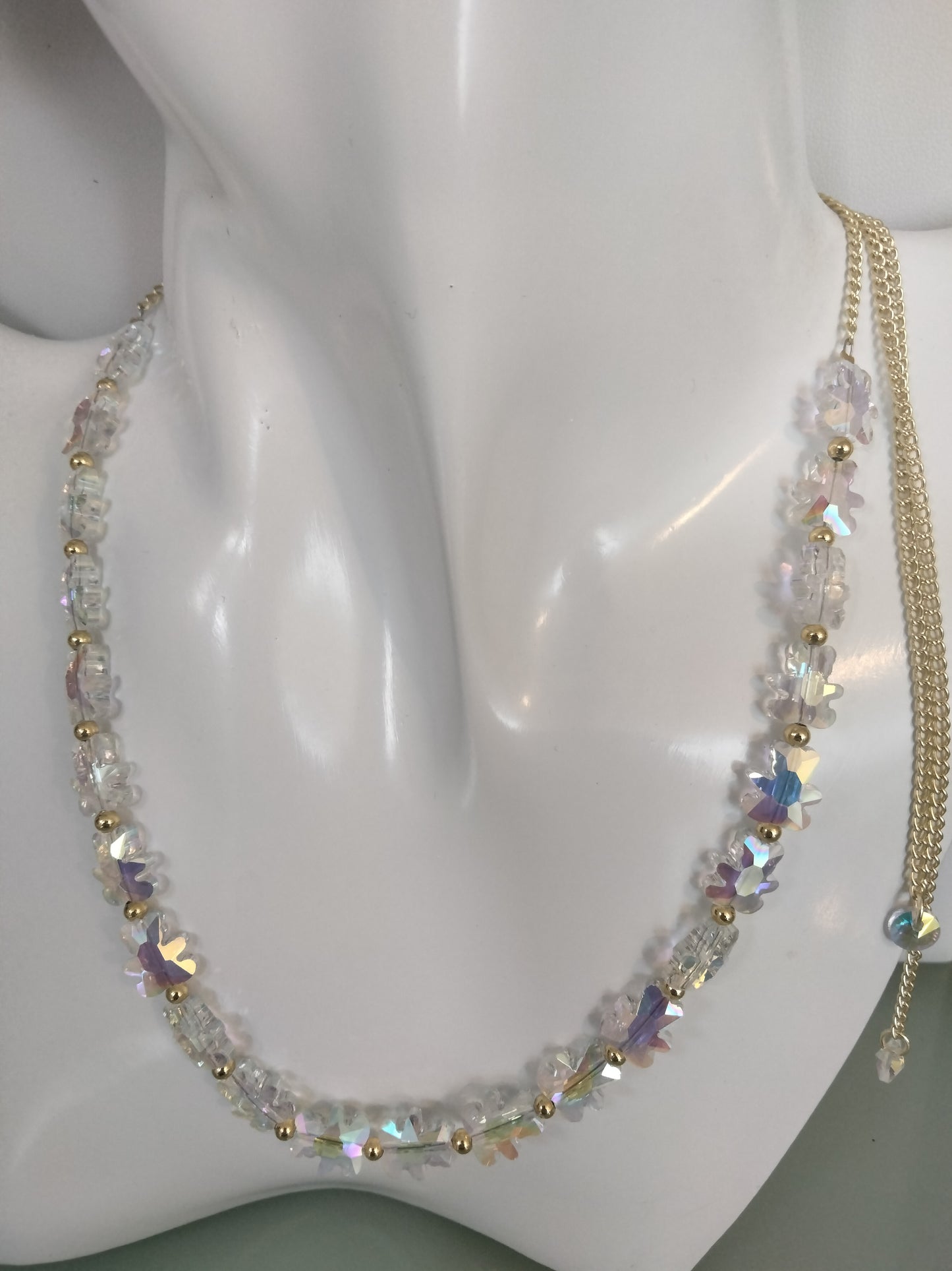 Collar cristal cortados con formas de Ositos y bolitas en gold plate