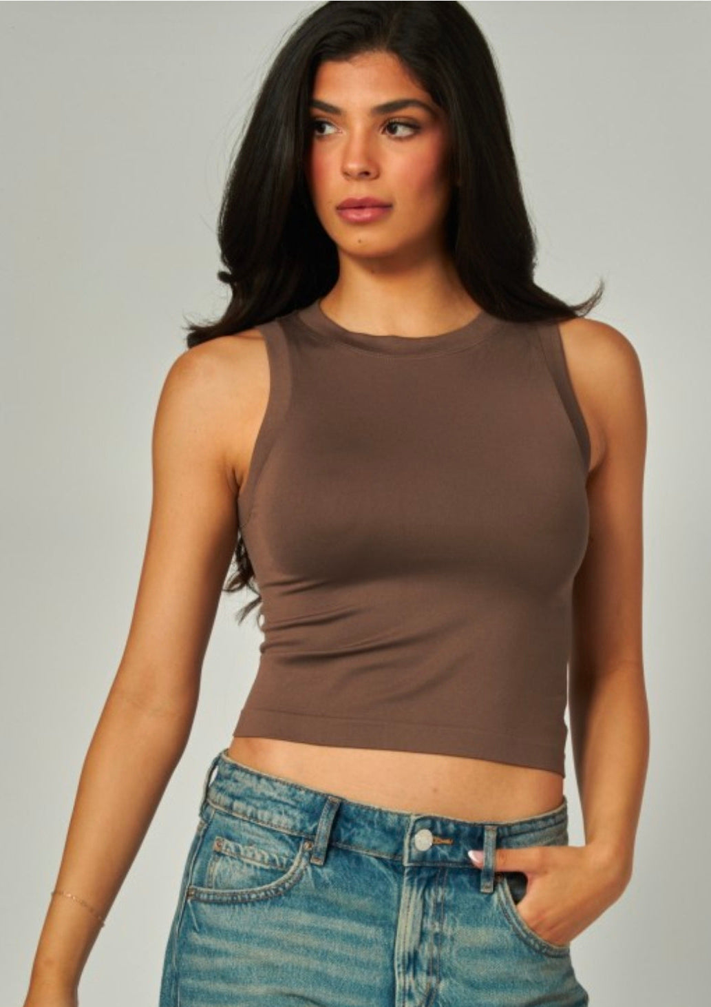 Color Chocolate Powder| Flat Seamless | High Neck Crop Top