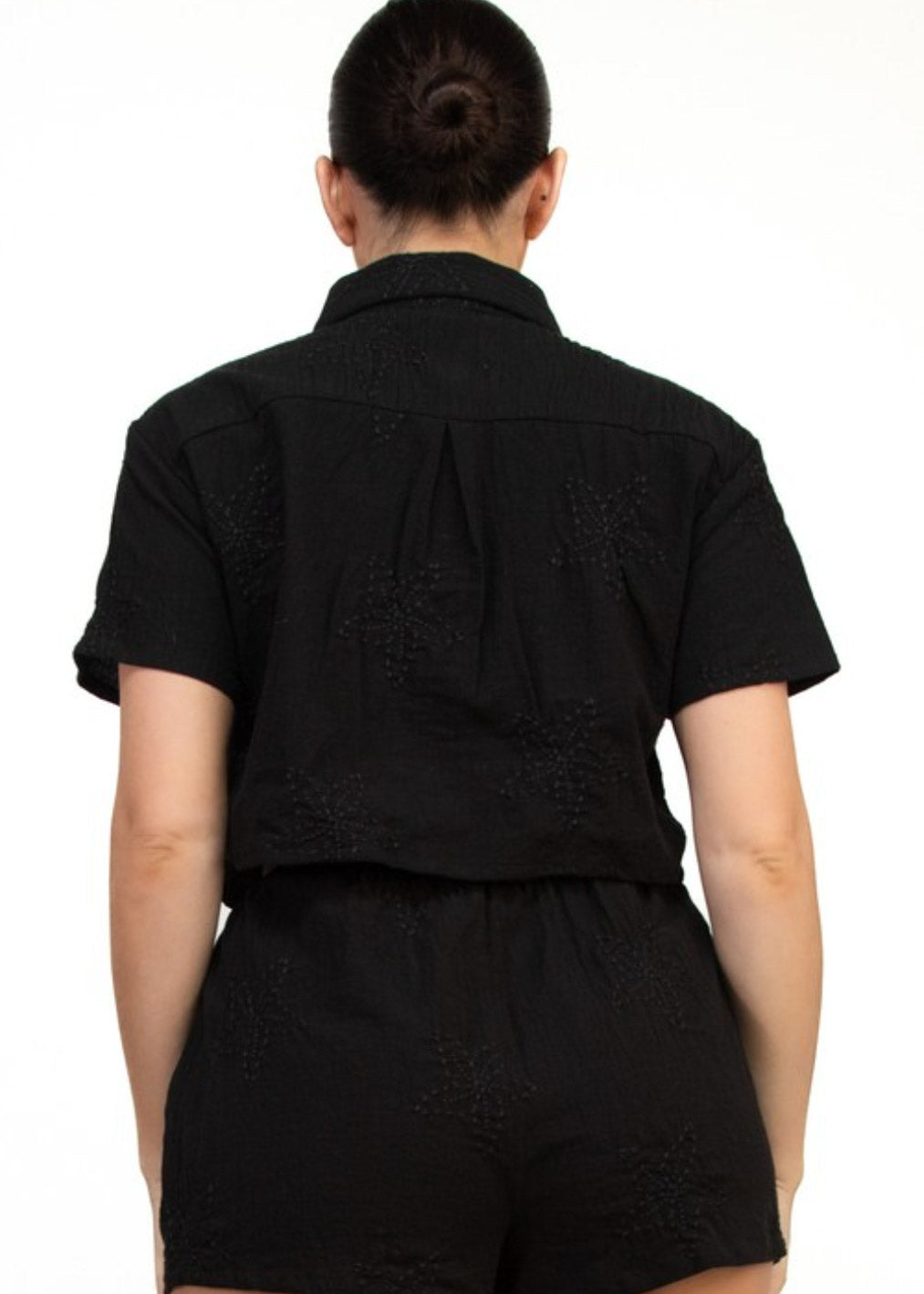 EMBROIDERY CROPPED SHIRTS TOP(WOVEN)