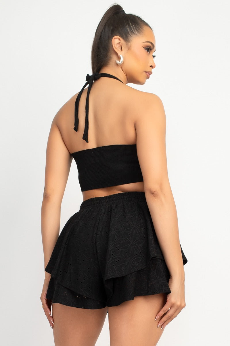 PEARL TRIM HALTER SWEATER