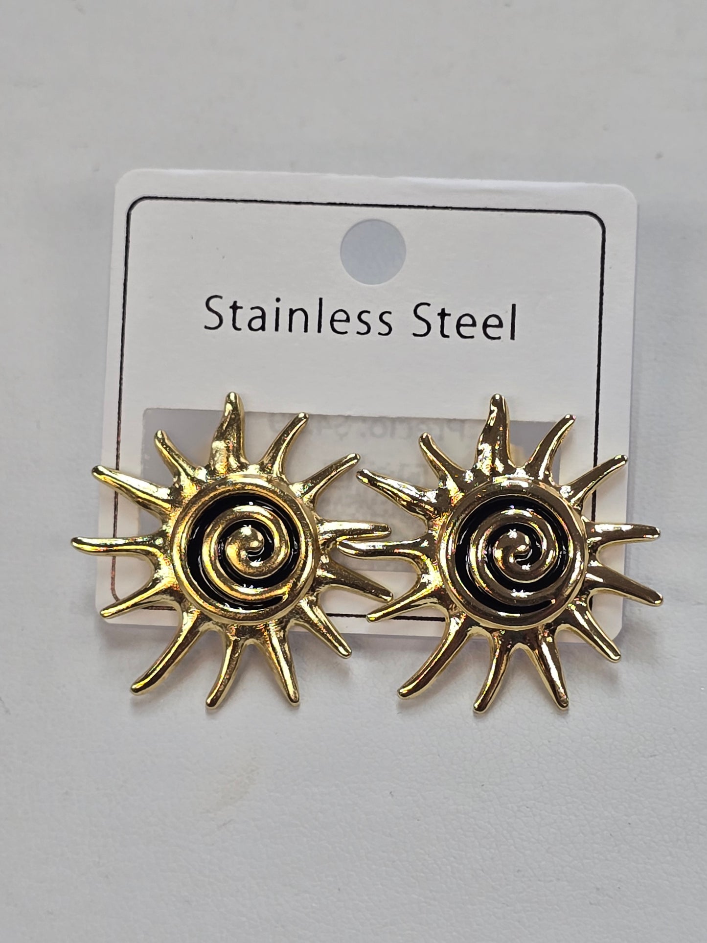 Pendientes en acero inoxidable | Del sol con dorado y negro