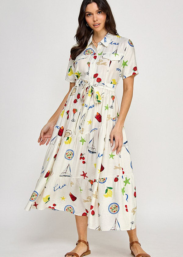 PRINTED SSLV MIDI DRESS