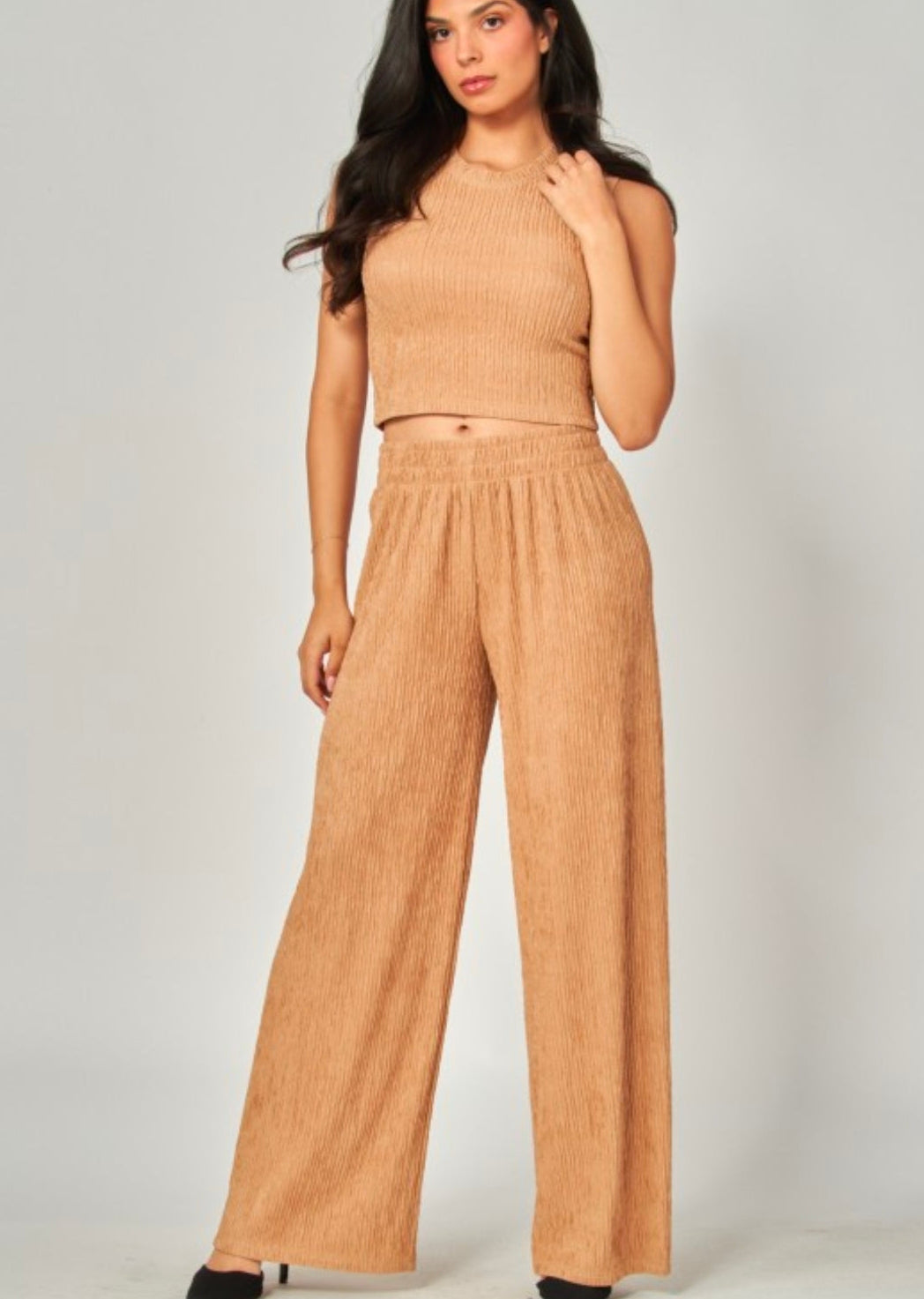 Color Ginger |Elastic waistband pull on wide leg pants