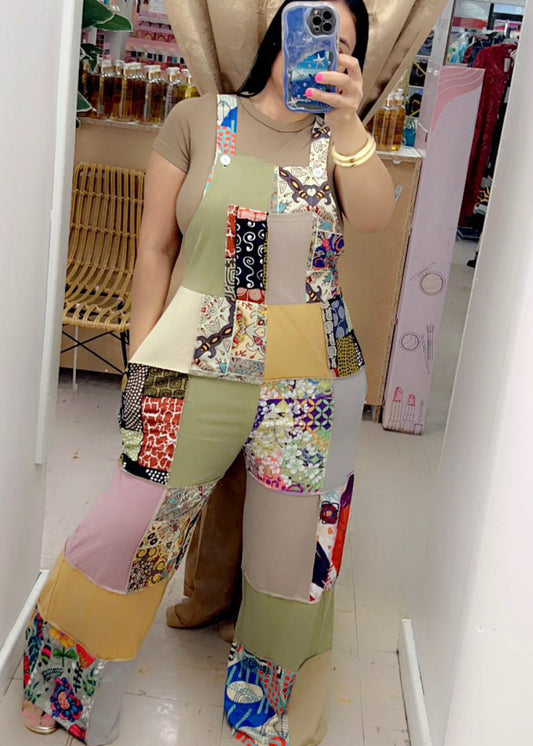 Overall Hippie Floral Patchwork