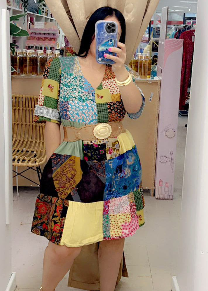 Dress Floral Bohemian Vibe Patchwork