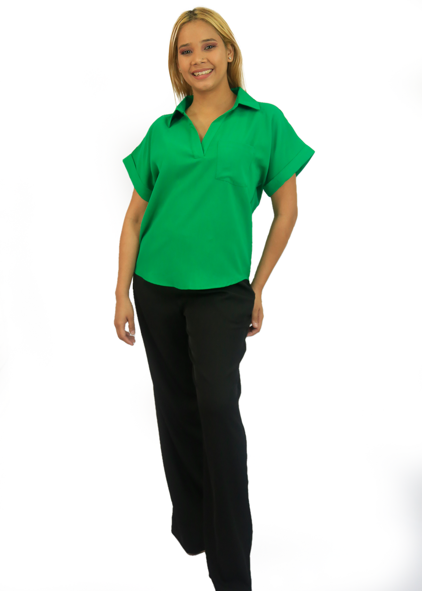 Blusa mangas cortas de color solido