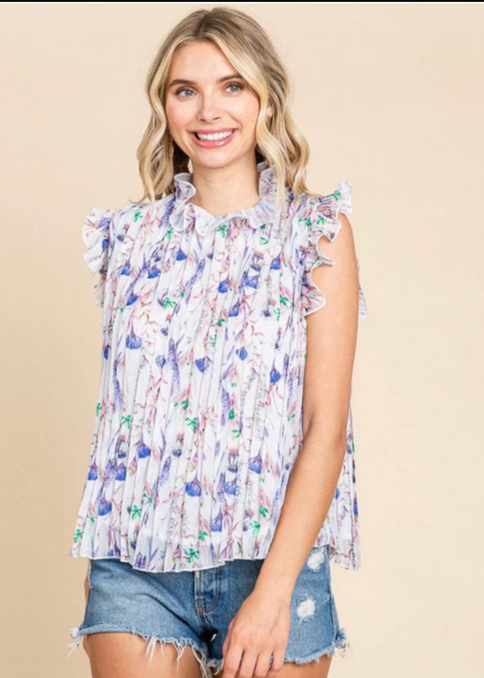 Women’s ruffle sleeveless pleated