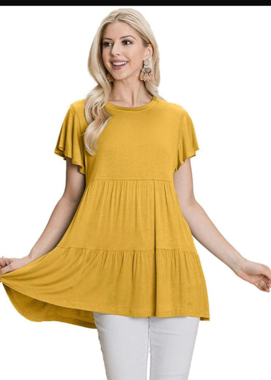Woman Short Sleeve Loose fit tiered tunic Top ￼