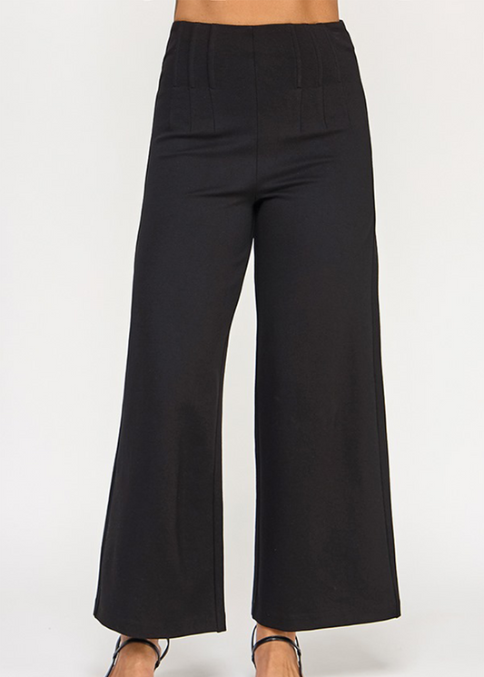 HIGH WAIST WIDE LEG PONTE PANTS W/ PLASTIC BONING