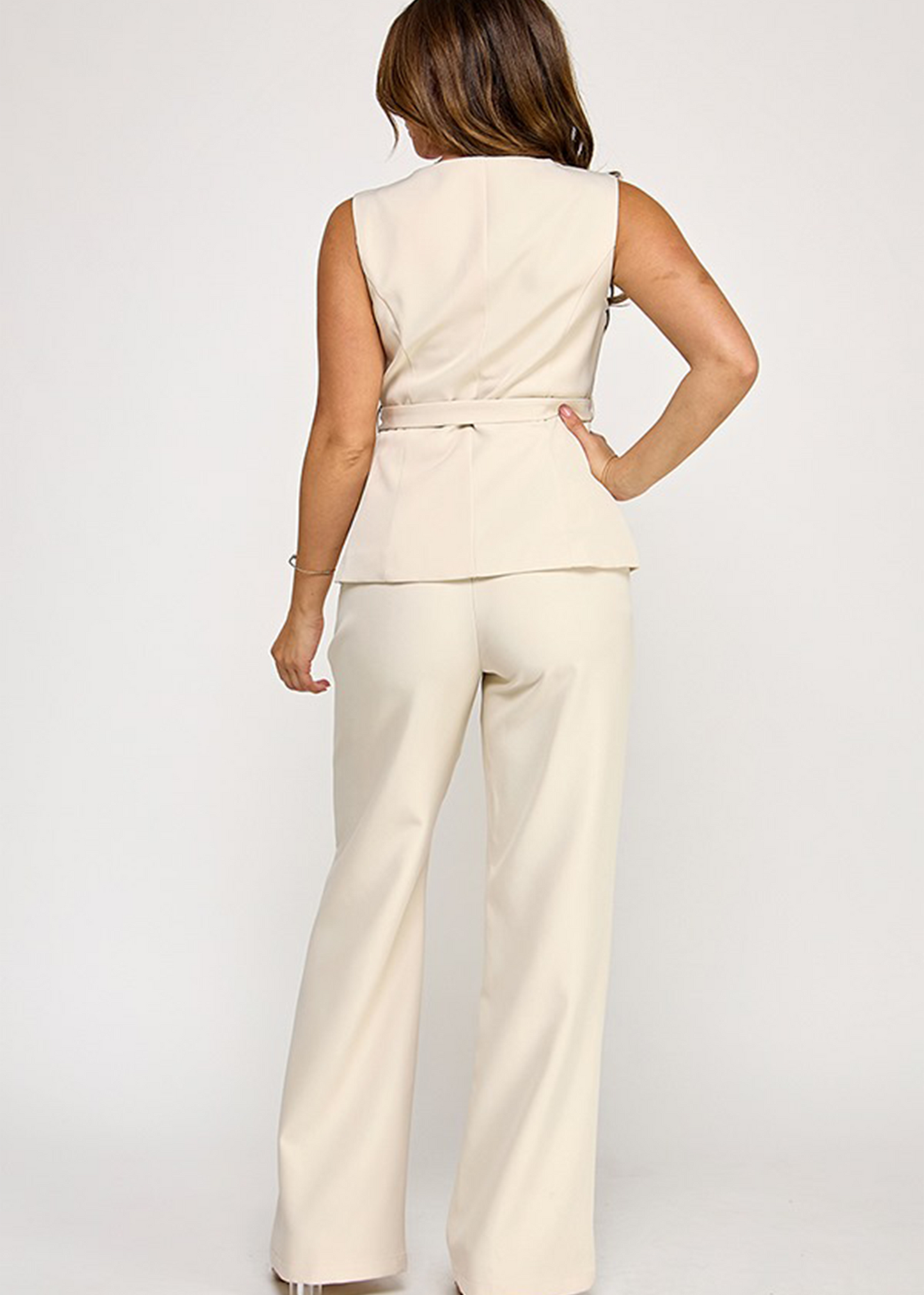 STRUCTURED BELTED VEST AND PANTS SET